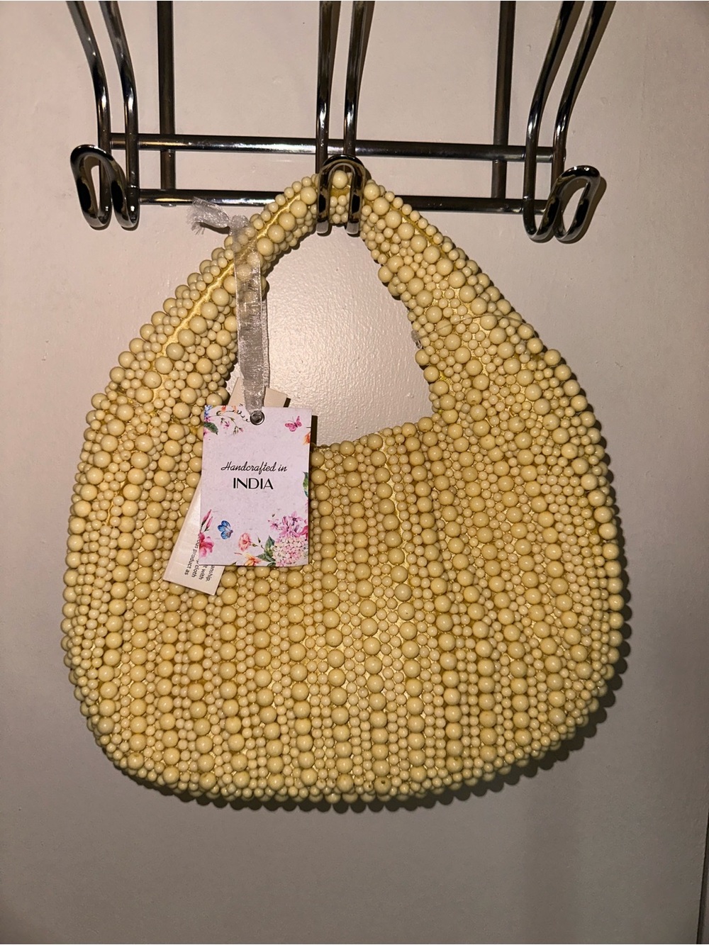 💛ON HOLD💛 Viral Trending~ Handcrafted Beaded Shoulder Hand Bag~ Butter Yellow~ - Picture 3 of 5
